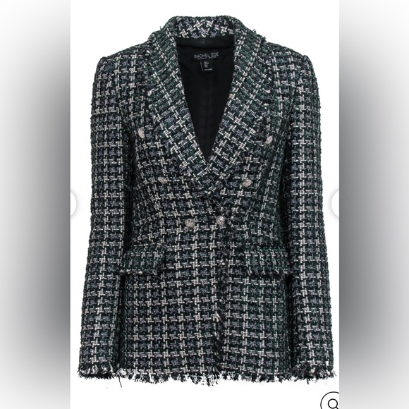 Rachel Zoe Jackets & Blazers - Rachel Zoe - Green, Black & White Metallic Tweed Buttoned Blazer SM